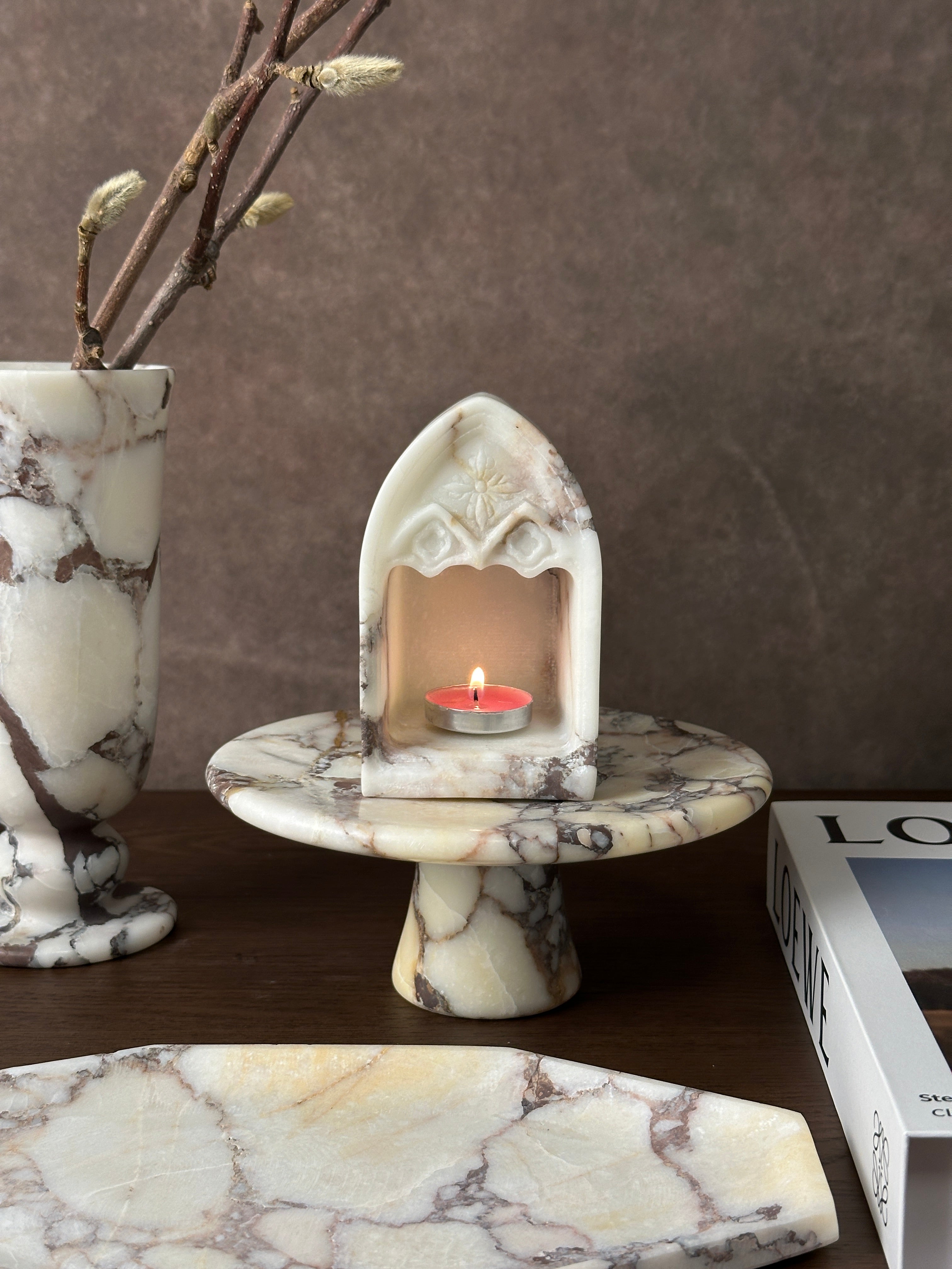 Calacatta Viola Church Candleholder Decorations