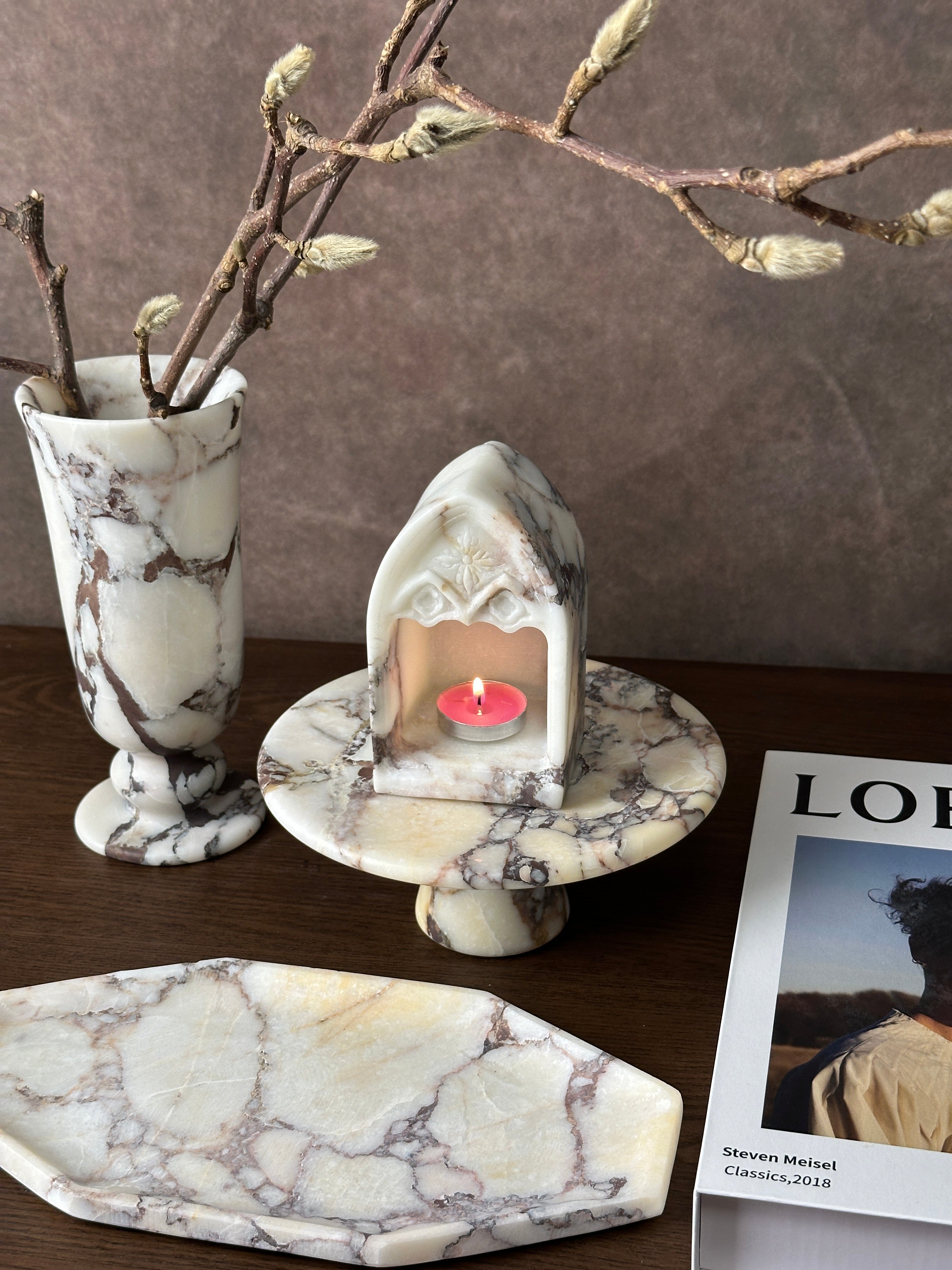 Calacatta Viola Church Candleholder Decorations