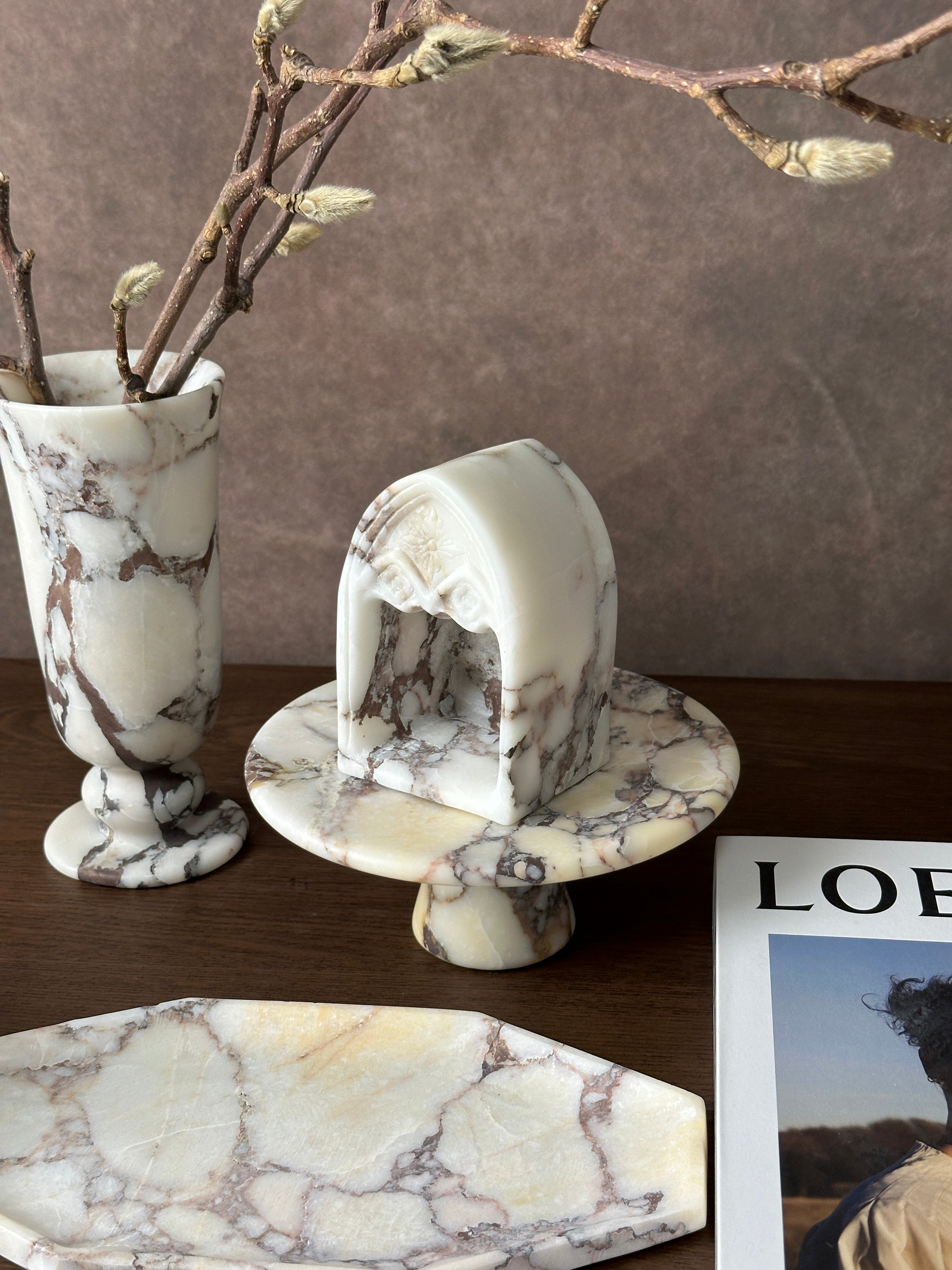 Calacatta Viola Church Candleholder Decorations